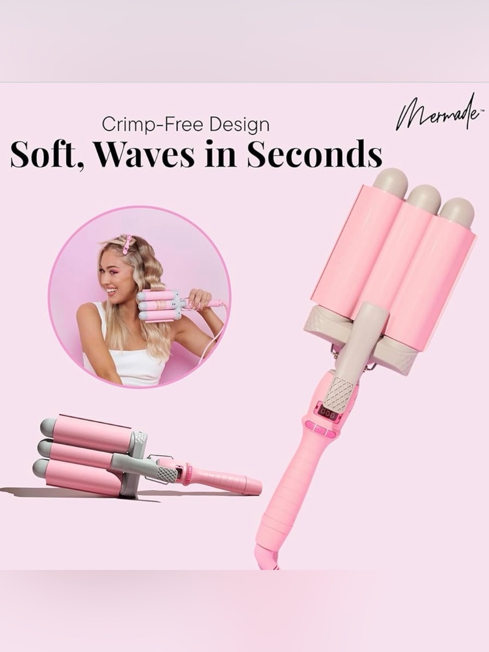 Mermade Hair Pink 1.25” Three Barrel Ceramic Hair Waver Crimper
